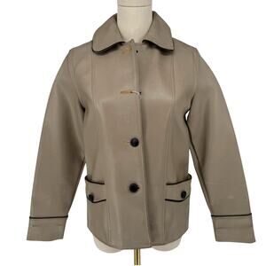 Vintage 1970s Dynahyde Faux Leather Jacket Cropped Boxy Contrast Trim Women's 10